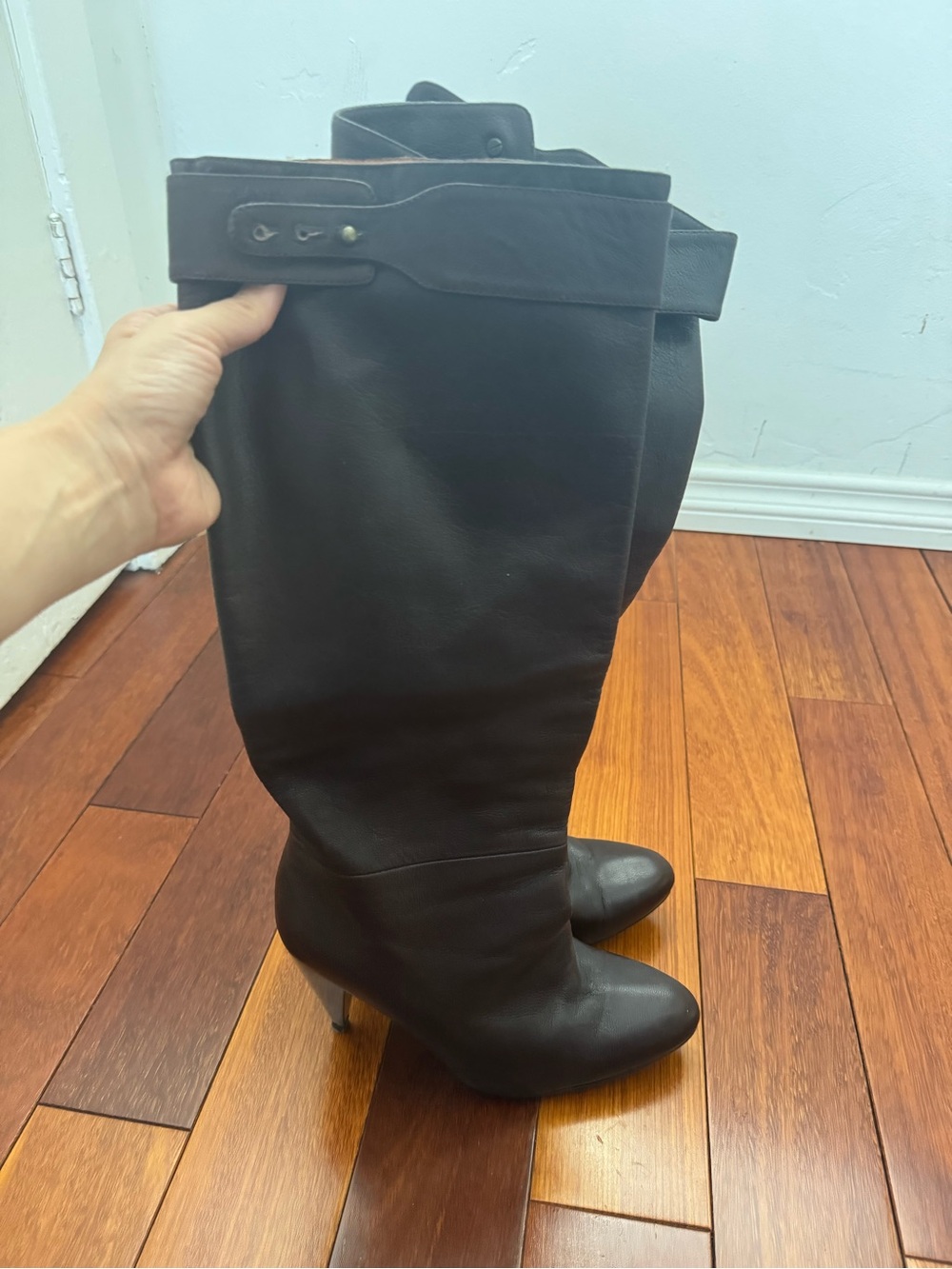 Lanvin Black Leather Knee-High Stiletto Boots